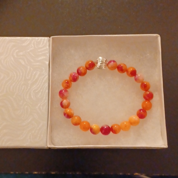 Fuchsia & Coral Jade Stone Bracelet - Picture 7 of 8